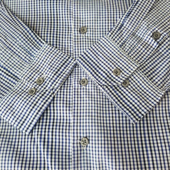 Alfani Men XL 17/36-37 Fitted Performance Long Sleeve Button Up Check Blue Shirt - Picture 10 of 16